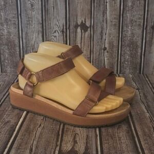 Sz 7.5 W Wide Vionic Kayan Toffee Brown Leather Platform Comfort Sandals VGUC!